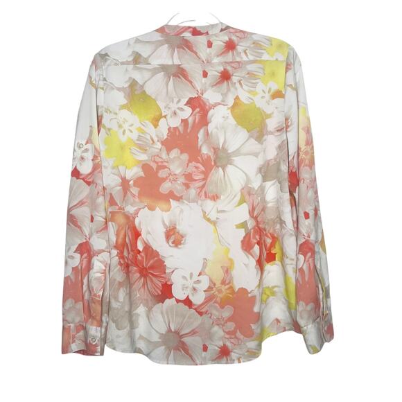 CALVIN KLEIN Abstract Floral-Print Roll-Tab Blouse Button Up Multi Womens Size L - Picture 4 of 7